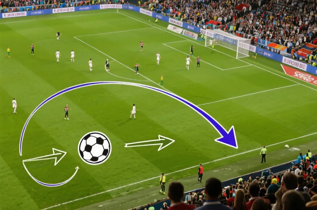 战术示意图叠加在比赛画面上，箭头显示节奏与传球线路