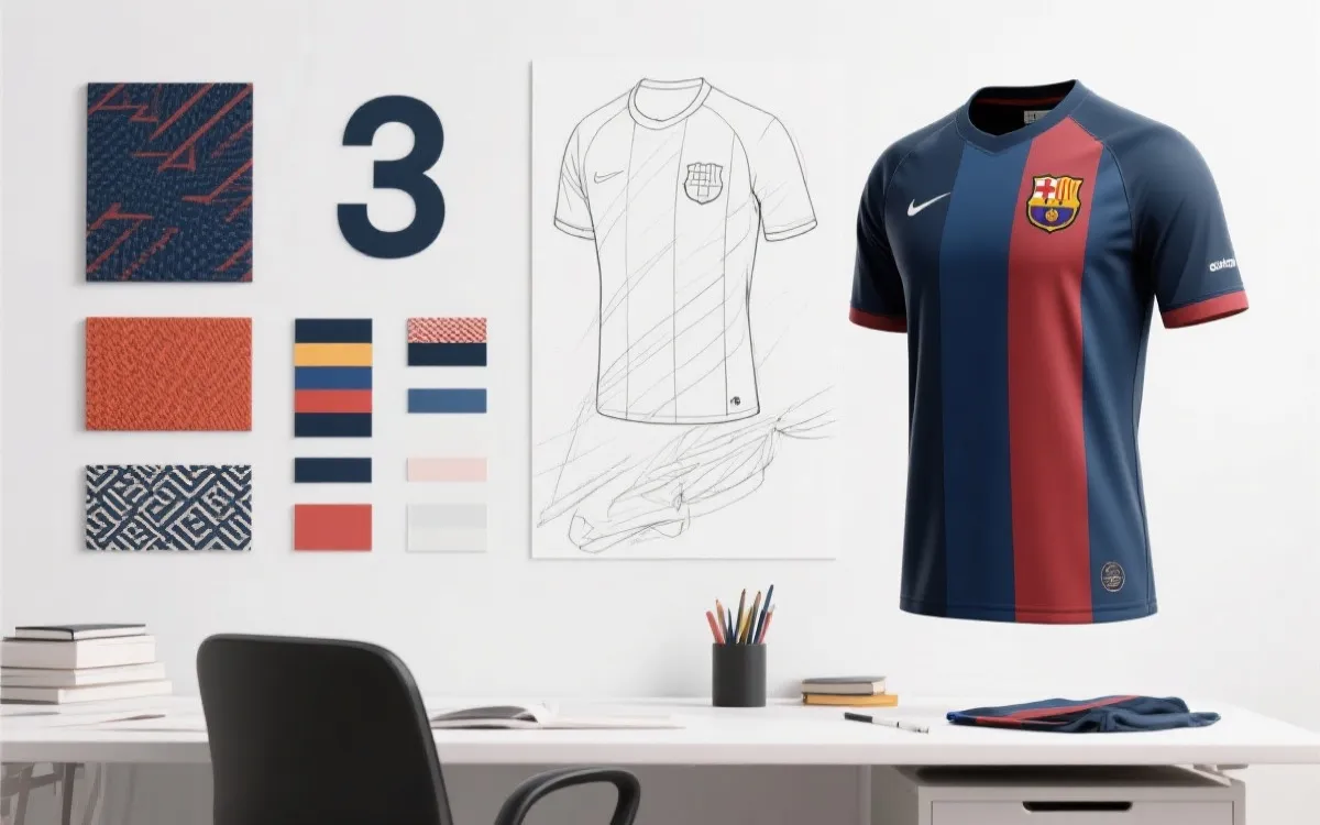 球衣设计草图与配色板、纹理细节、号码字体系统的视觉呈现