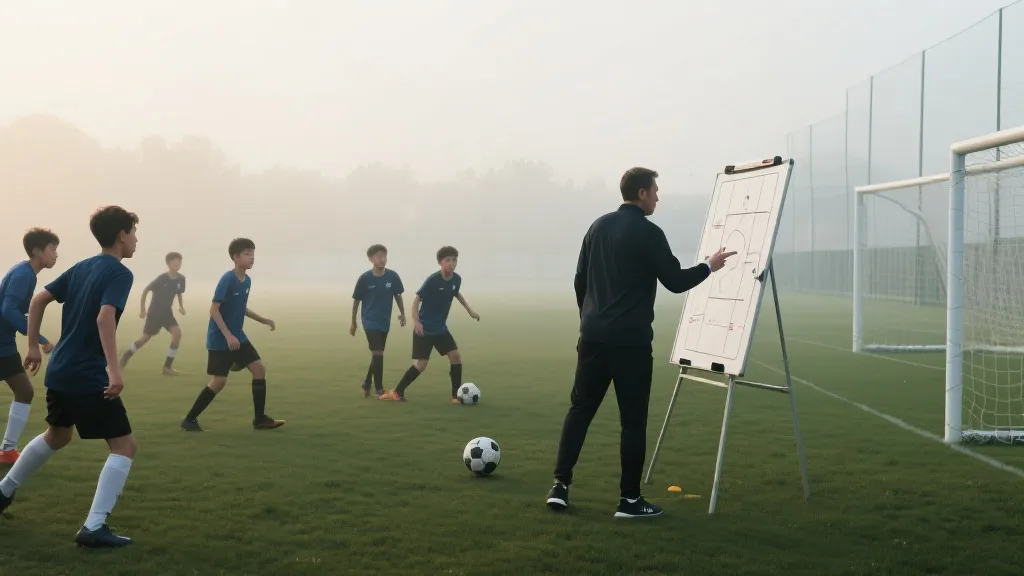 五大联赛体系与青训升级：训练基地、战术板、年轻球员分组对抗的现代足球场景